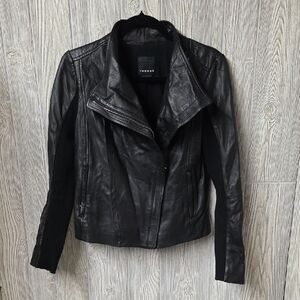 Trouve Black Authentic Leather Asymmetrical Zip Moto Jacket Womens Size Small